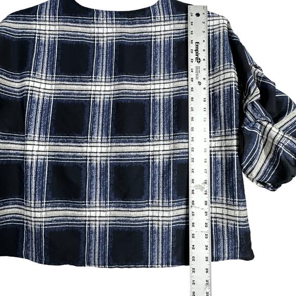 Maggie Max Women Boxy Top Plus 1X Blue Gray White Plaid Academia Preppy - Picture 7 of 10